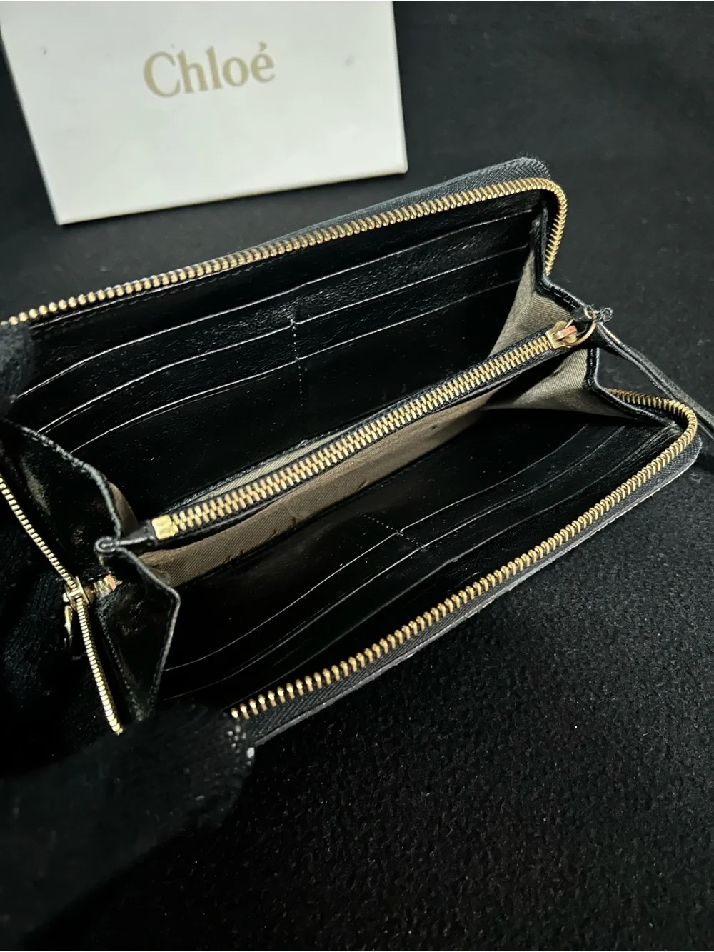Chloé Beige Canvas and Black Leather Zip Wallet